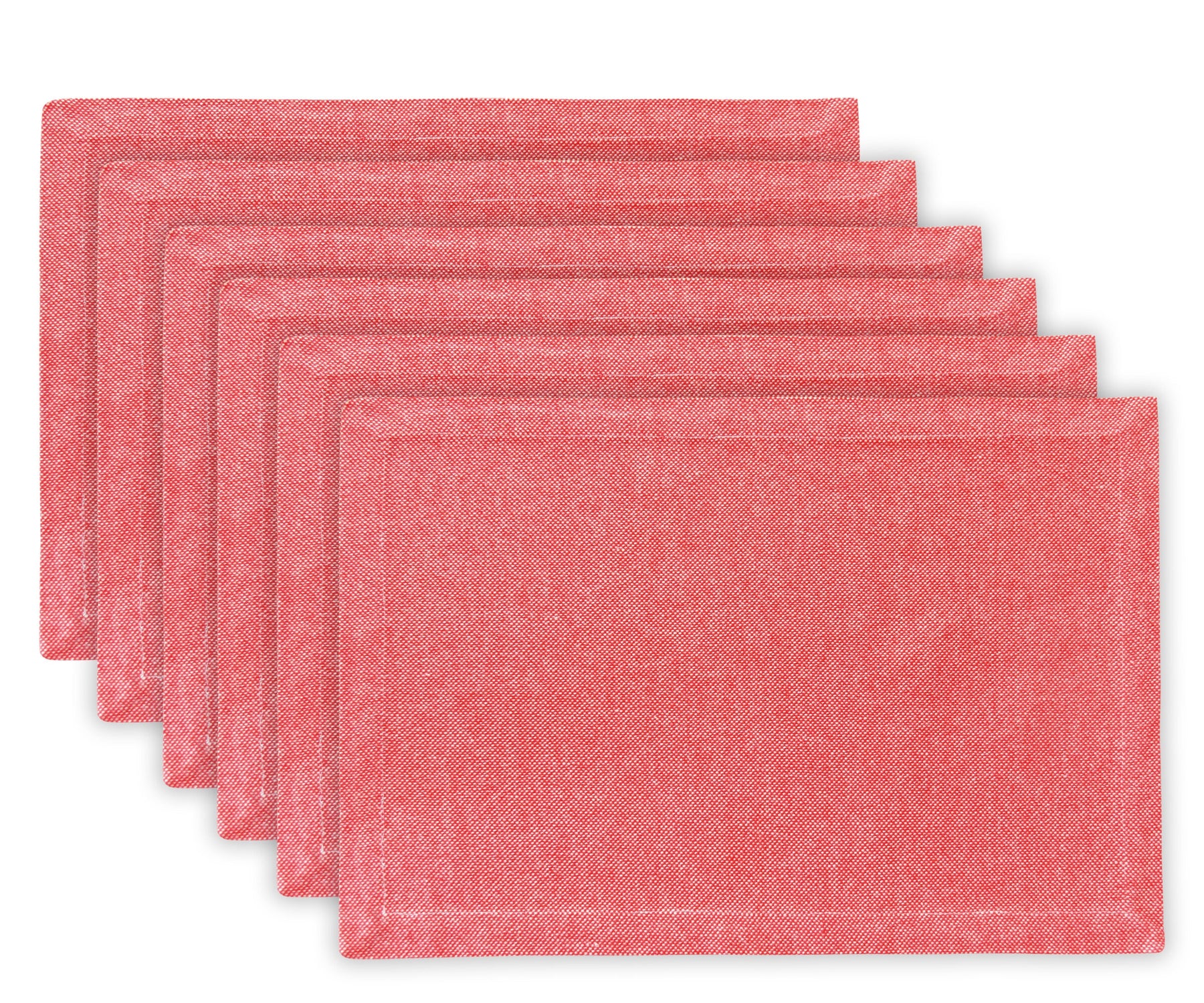 Enhance your dining table with vibrant red fabric placemats, combining elegance and protection for a delightful mealtime ambiance.  Enhance your dining table with vibrant red fabric placemats, combining elegance and protection for a delightful mealtime ambiance.