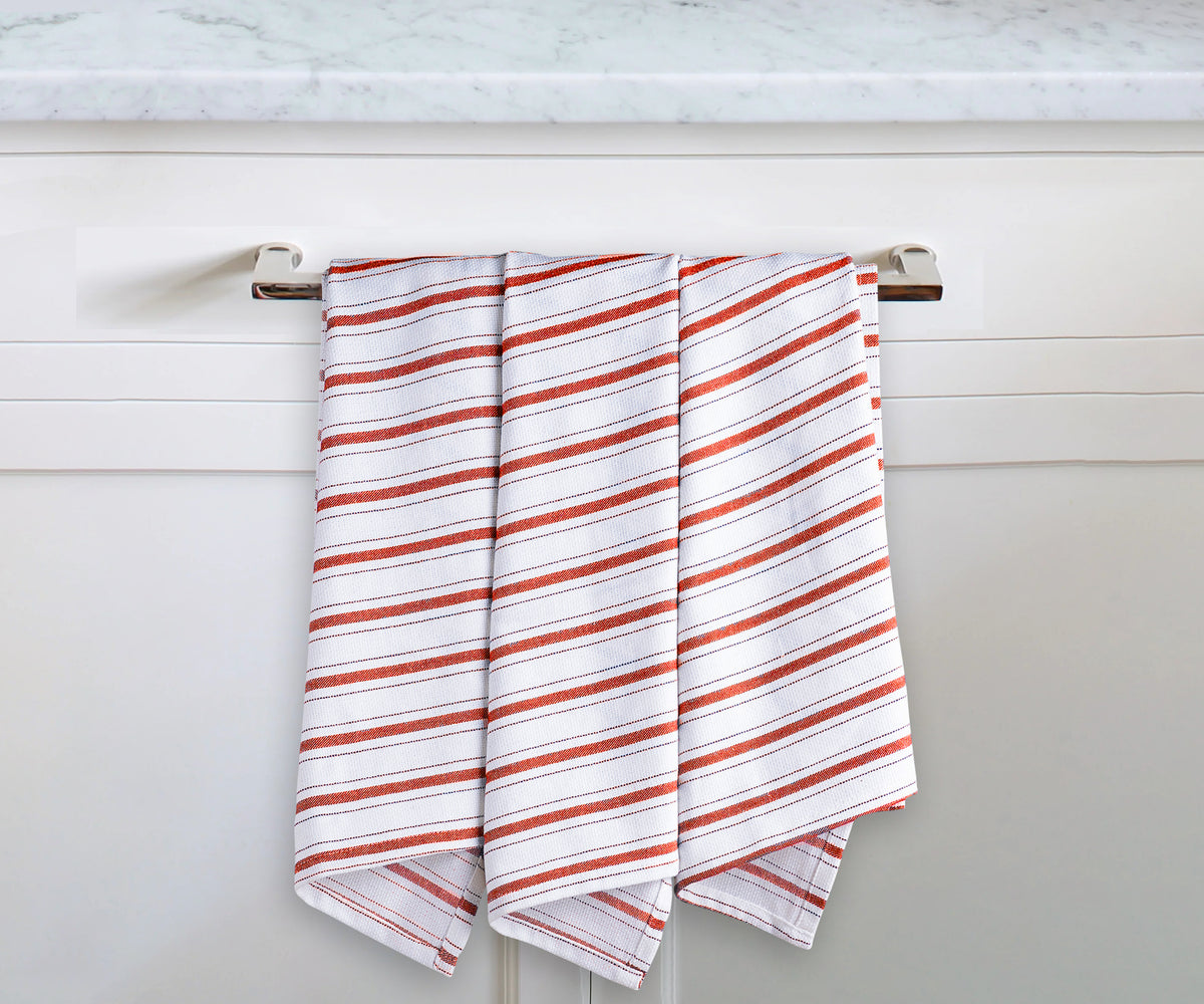 red and white stripe kitchen towels, loop towels for kitchen, farmhouse kitchen dish towels cotton, red cotton dish towels, red tea towels