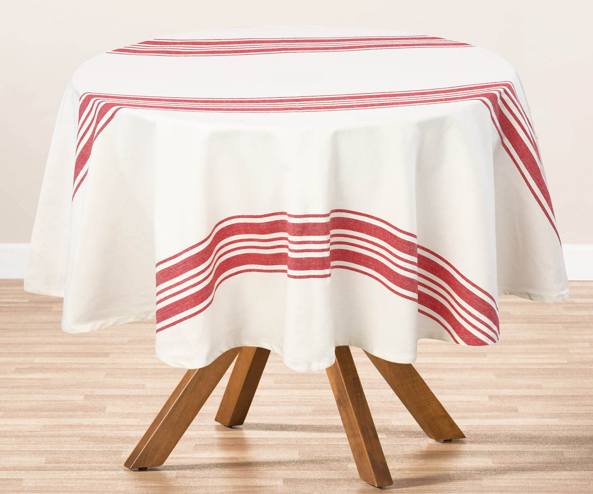 Ticking stripe tablecloth red and white in colors like red for a refreshing vibe red round tablecloth Ticking stripe tablecloth red and white in colors like red for a refreshing vibe red round tablecloth