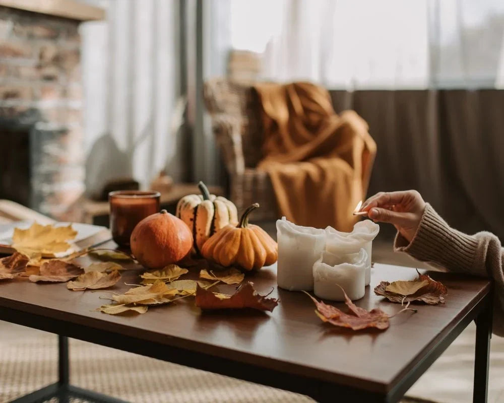 Fall home decor with warm seasonal accents and natural textures