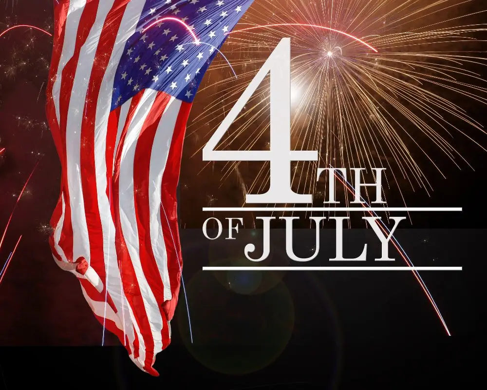 American flag waving with fireworks on the 4th of July Independence Day celebration
