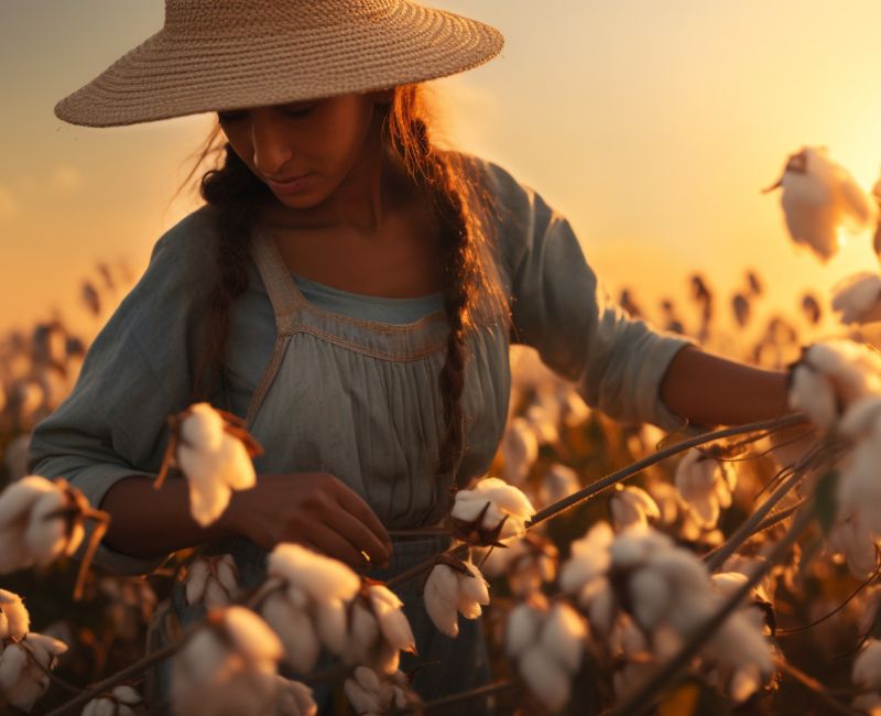 Worman collecting organic cotton from the field