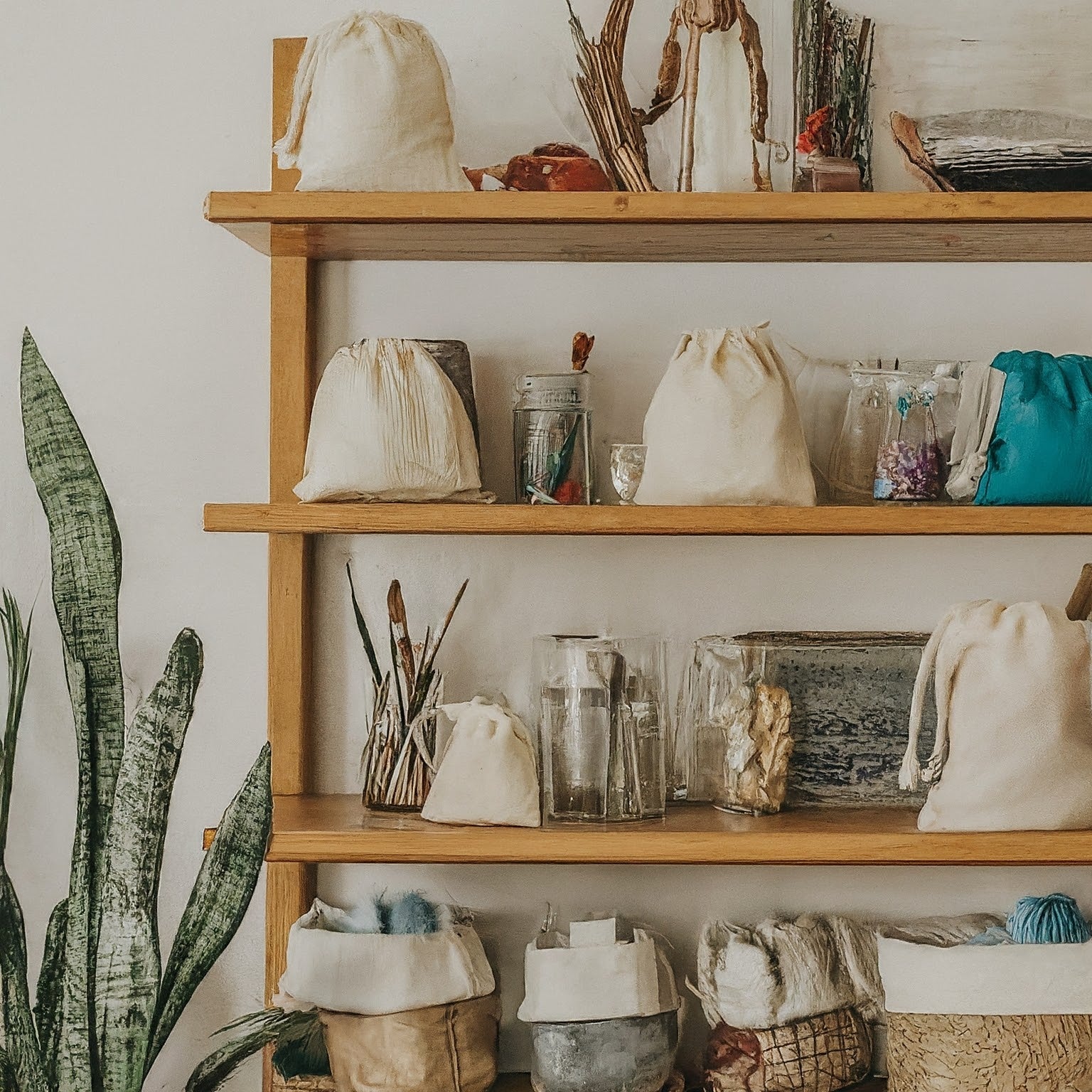 Reusable cotton drawstring bags for sustainable everyday storage