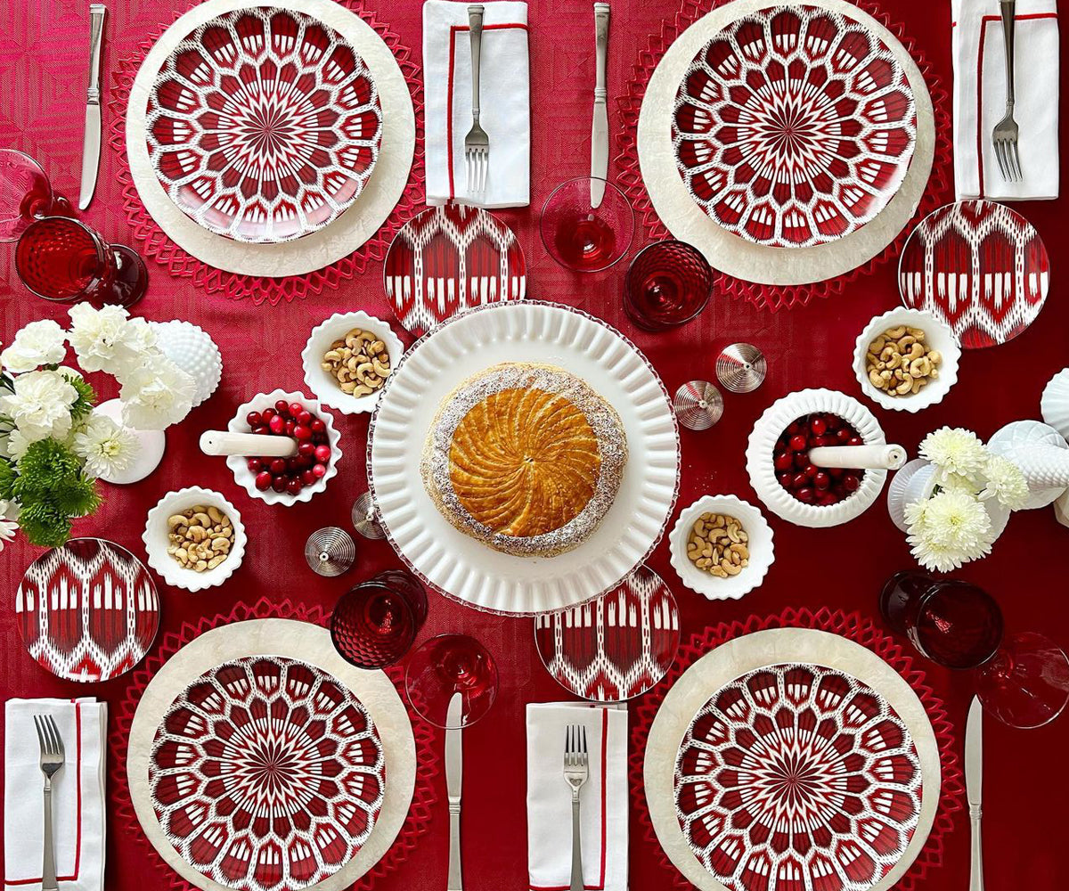 Christmas Table Setting with Red Tablecloth