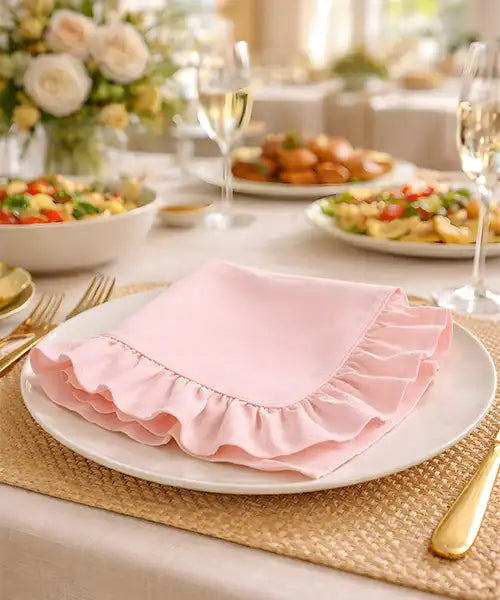 Baby pink frill cotton napkin for elegant table setting