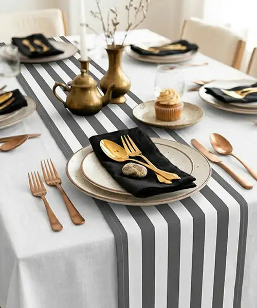 Black and white tablecloth