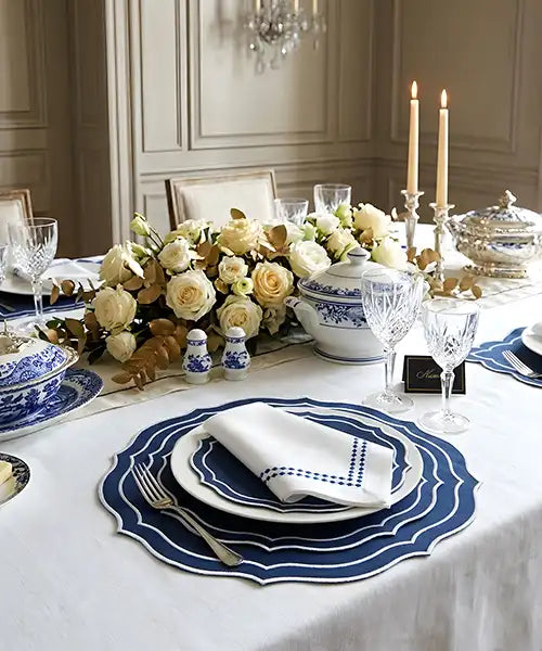 Blue embroidered pearl napkins