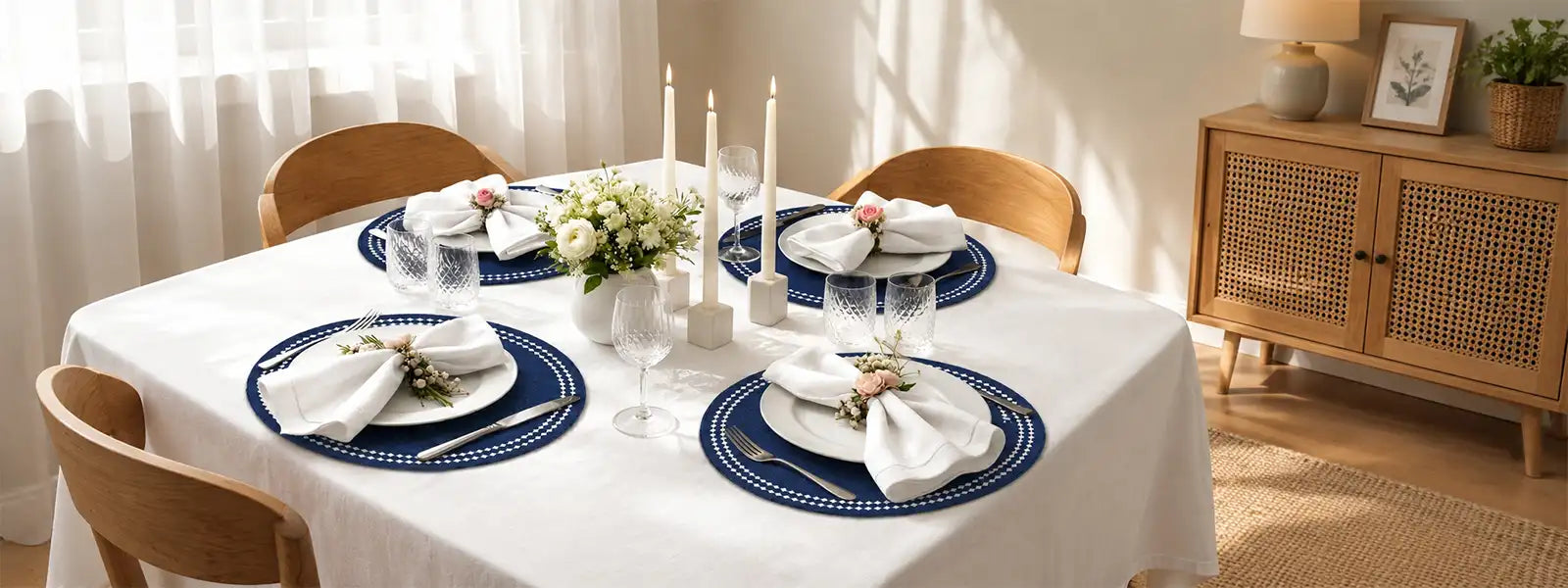 Cotton Placemats: ACL Check Placemats serve the primary function of protecting the dining table from water marks, food stains or heat damage. Made of high quality cotton thread with dimensions 13×18".