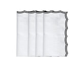 Black embroidered cotton napkins with scalloped edges – set of 12