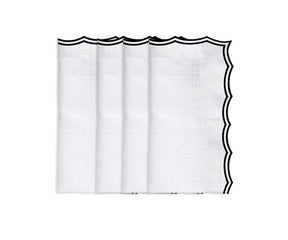 Black embroidered cotton napkins with scalloped edges – set of 12