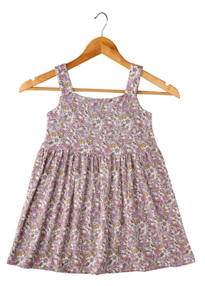 Toddler girl pink floral summer dress – sleeveless 100% cotton outfit for baby girls, perfect for parties and playdates.
