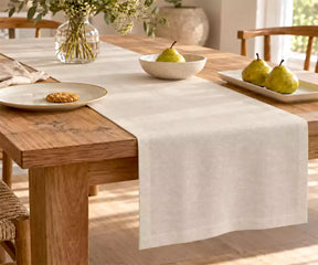 Natural 100% linen table runner for dining table, solid neutral design, soft organic texture