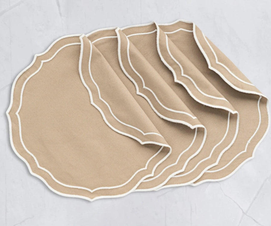 Round Table Mat Large Round Scalloped Table Mats | Cloth Placemats | All Cotton and Linen