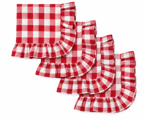 Red gingham ruffle cloth napkins set of reusable cotton checkered table napkins with scalloped edge