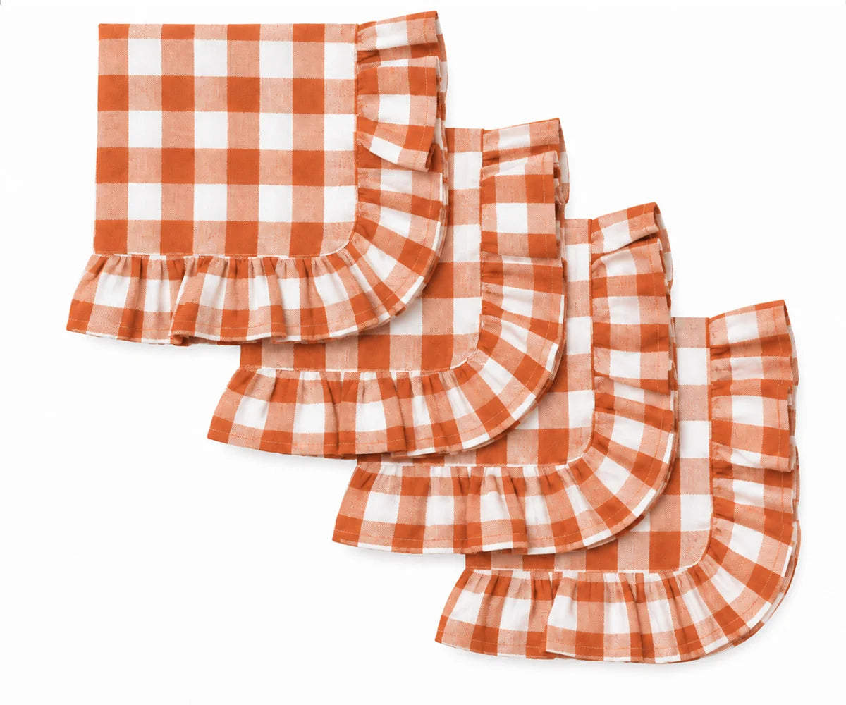 terracotta gingham ruffle cloth napkins set of reusable cotton checkered table napkins with scalloped edge