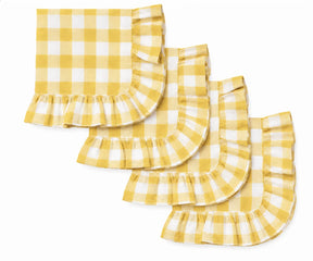 Yellow gingham ruffle cloth napkins set of reusable cotton checkered table napkins with scalloped edge