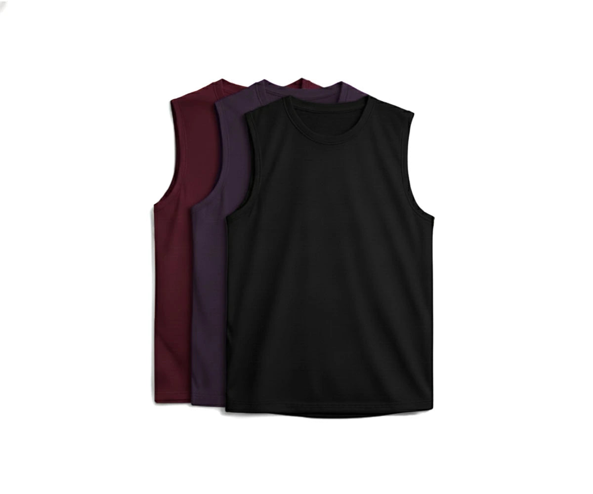 Men’s plain sleeveless t-shirts – color selection shown