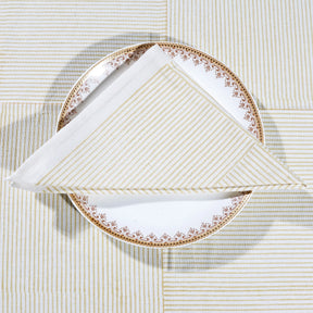 Set of 4 beige cotton printed napkins with block print and striped design – 100% cotton cloth napkins for dining table use