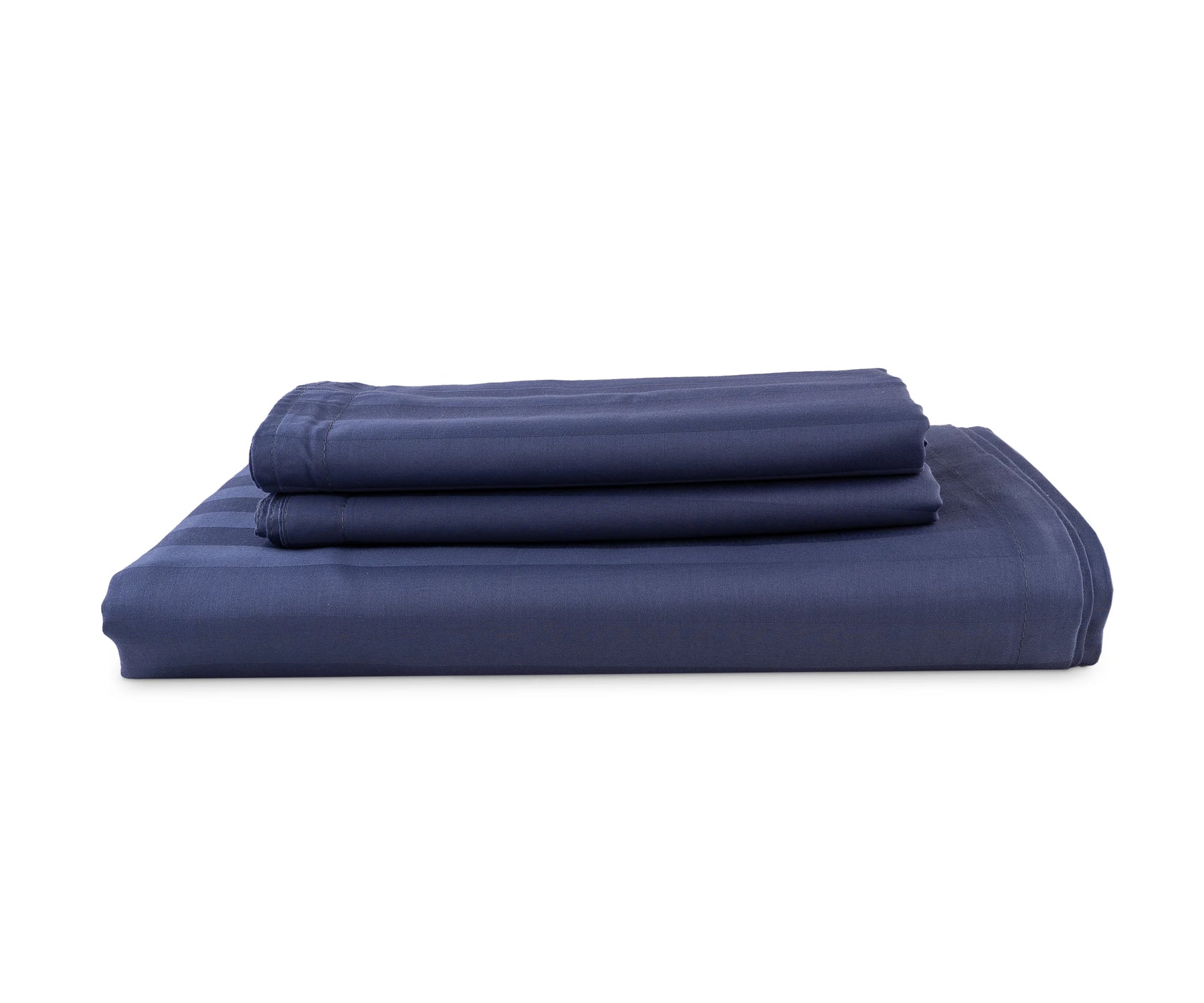Folded striped cotton flat sheet showing smooth texture and fine weave