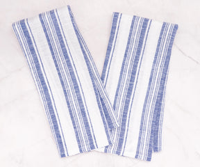 Blue striped linen dish towel set, 18x28 inches – durable eco-friendly kitchen towels for drying dishes and hands.