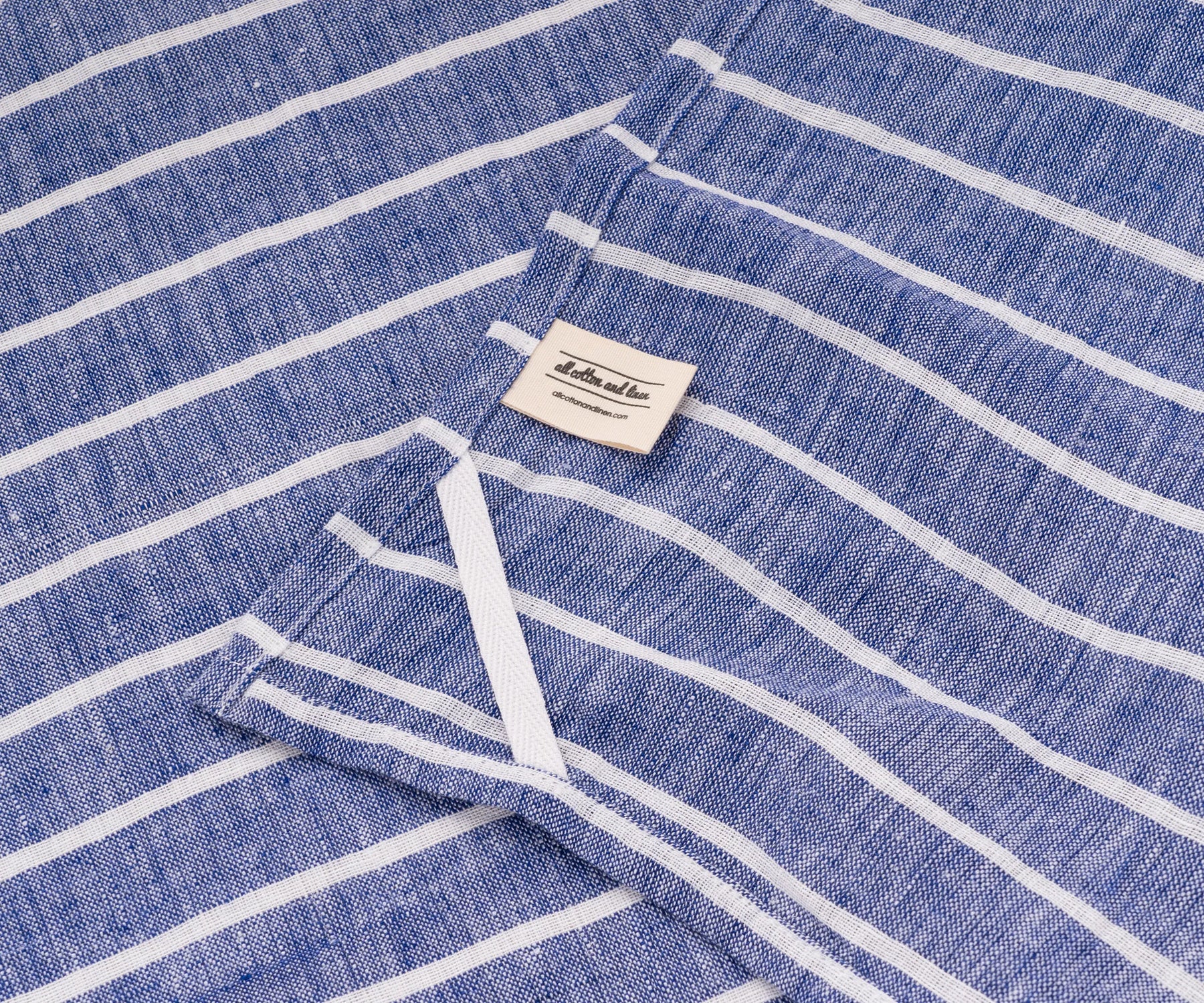Blue stripe linen dish towels set, 18x28 inches – timeless kitchen essentials for rustic farmhouse and contemporary spaces.