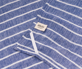 Blue stripe linen dish towels set, 18x28 inches – timeless kitchen essentials for rustic farmhouse and contemporary spaces.