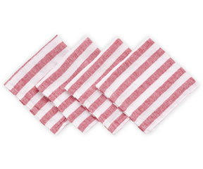 Set of four Italian Stripe Napkins in a vibrant red and white color scheme