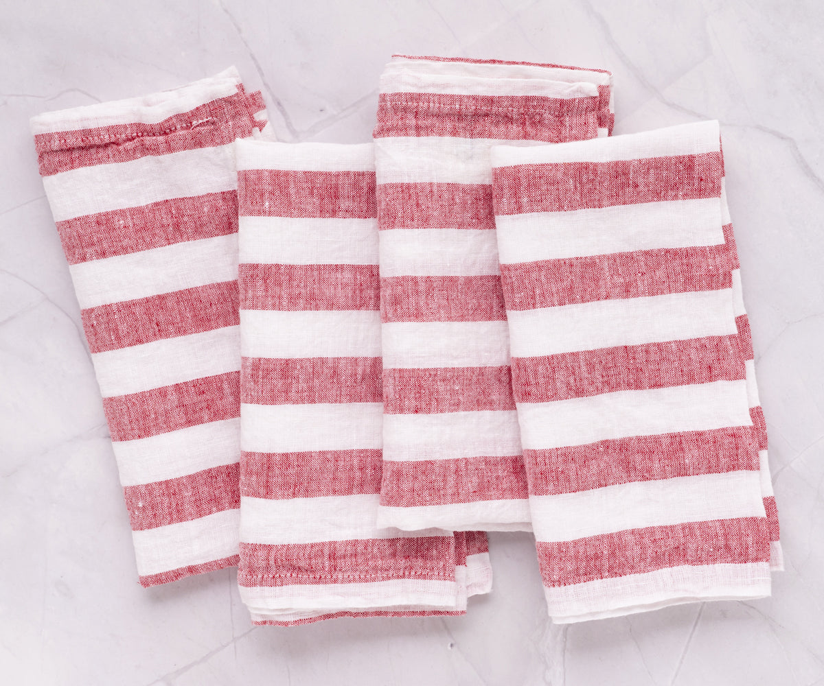 Red and white Italian Stripe Napkins stack