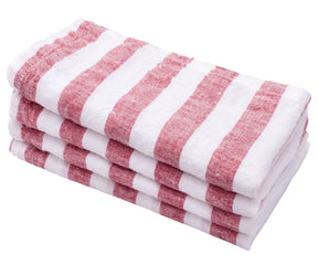 Neatly stacked Italian Stripe Napkins in red and white, ready for use