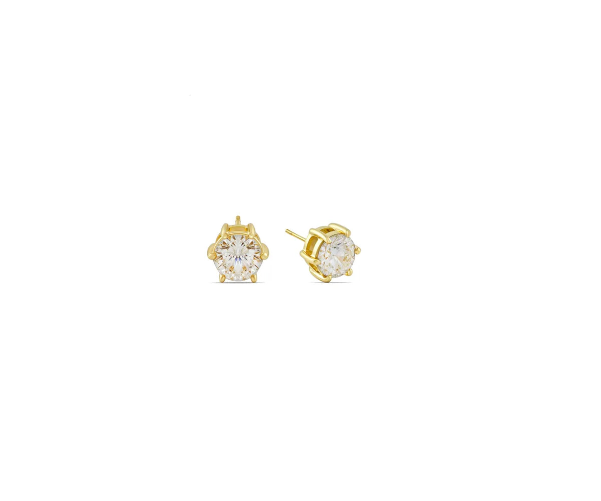 White zircon stud earrings with 5mm round gemstone set in 14K yellow gold plating – April birthstone jewelry for women