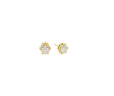 White zircon stud earrings with 5mm round gemstone set in 14K yellow gold plating – April birthstone jewelry for women