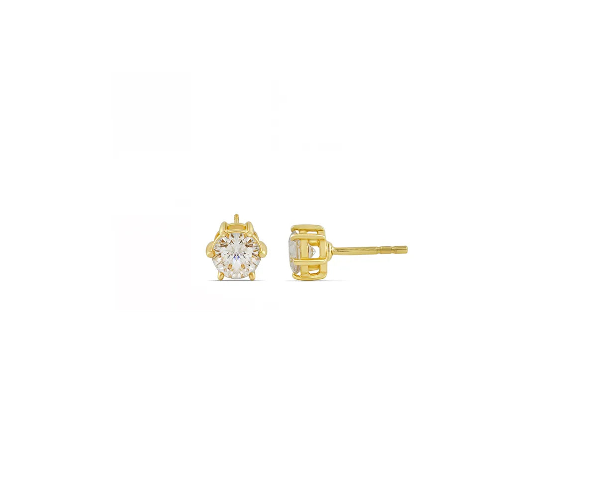 Elegant 14K gold plated zircon stud earrings with secure push-back closure – lightweight birthstone earrings for daily wear or gifting