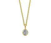 Close-up of 14K gold plated cubic zirconia pendant, cubic zirconia necklace round pendant gold for women