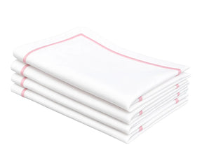 Baby pink cotton dinner napkins with Paris point embroidery, 100% cotton cloth napkins available in bulk sets for weddings, bridal showers, and everyday dining