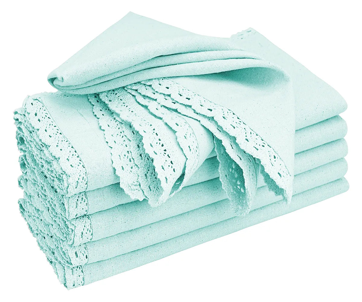 Baby blue cotton lace trimmed napkins for wedding table décor