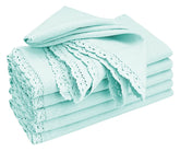 Baby blue cotton lace trimmed napkins for wedding table décor