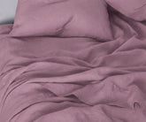 California king mauve color bed sheets with temperature regulating breathable fabric, premium linen bedding set with deep pocket design