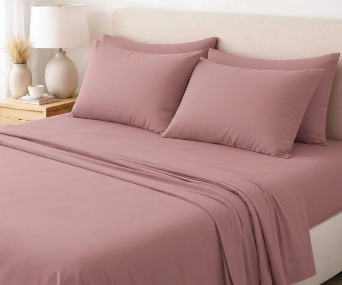 dusty mauve linen bedding set, prewashed European flax linen bedding, temperature regulating minimalist bedroom decor