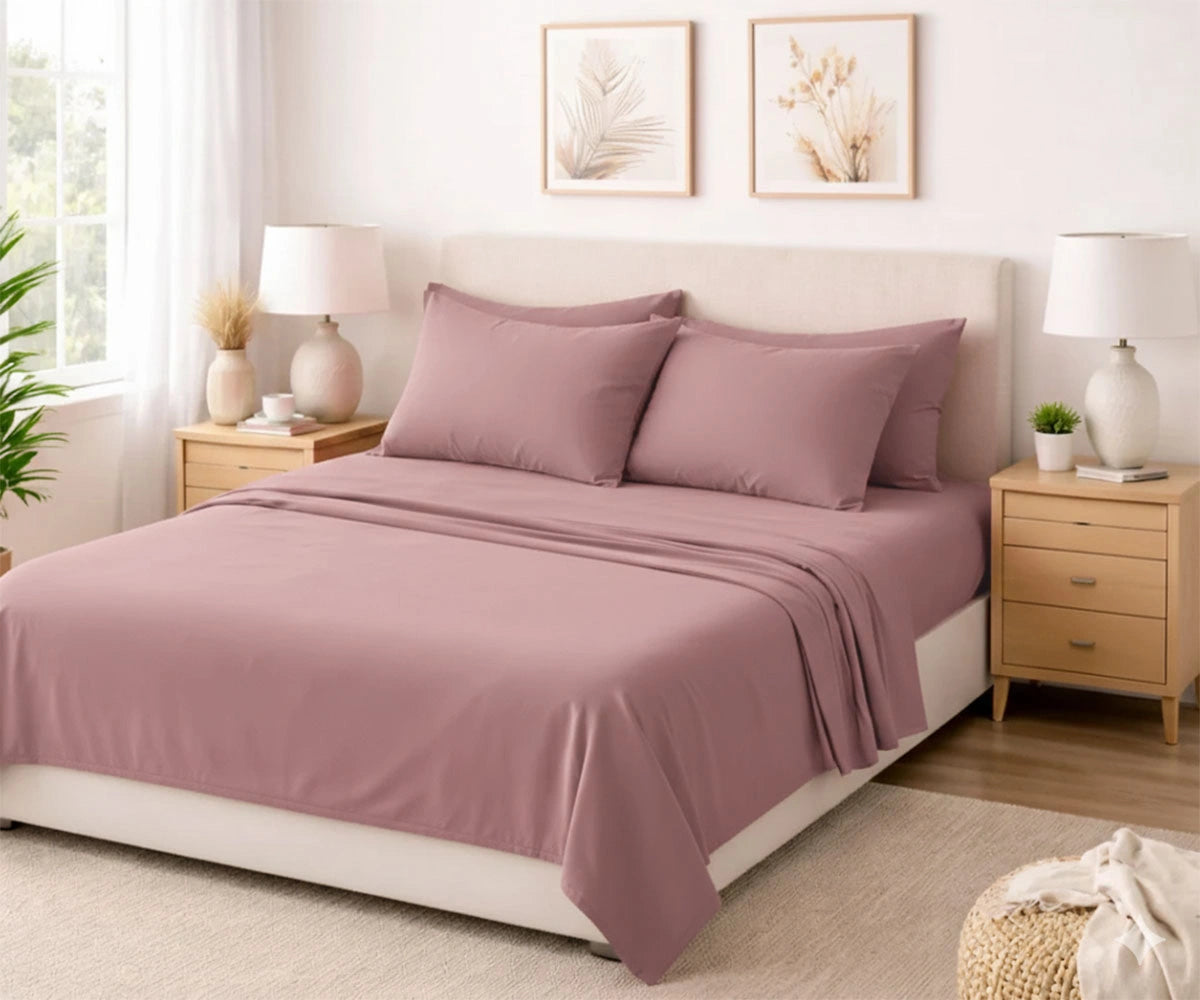 Dusty mauve stonewashed linen bedding set, 100% linen duvet cover and pillowcases, soft breathable luxury linen bed set