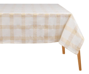 Beige and white plaid cotton tablecloth with subtle yellow highlights for rustic kitchen style