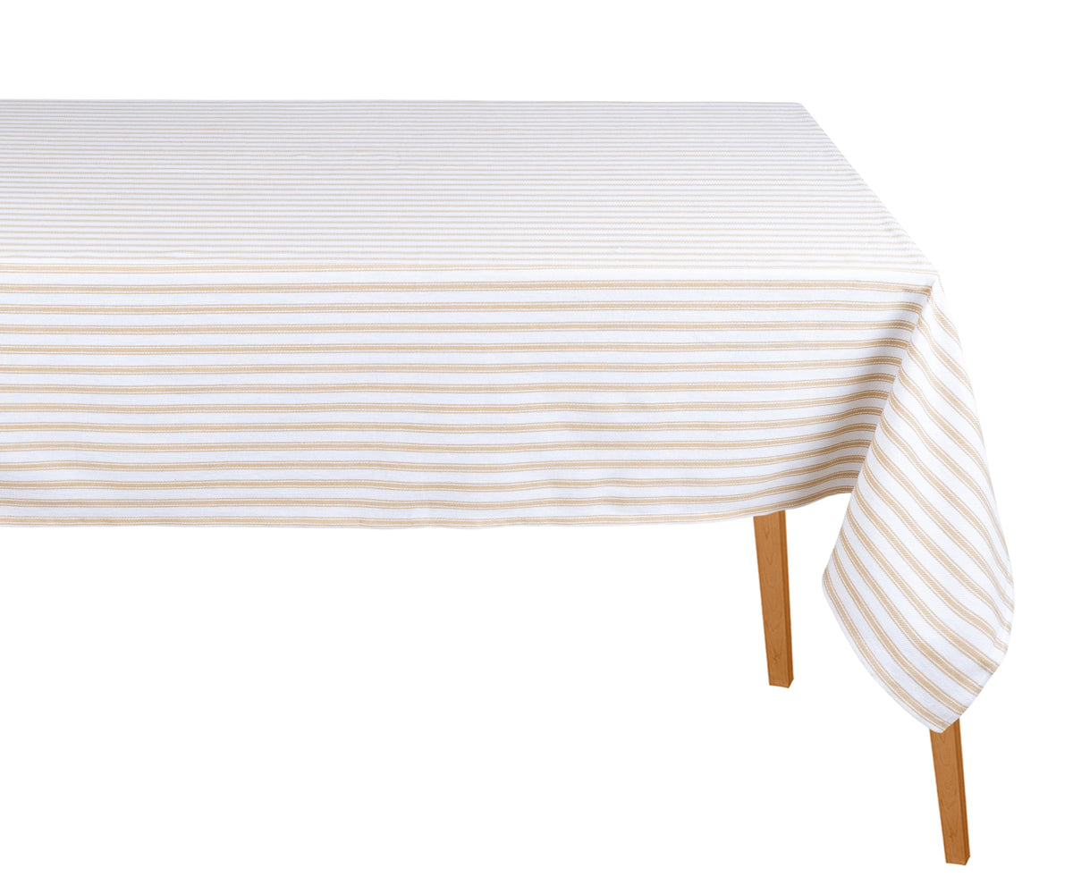 Cotton ticking stripe tablecloth  beige tablecover