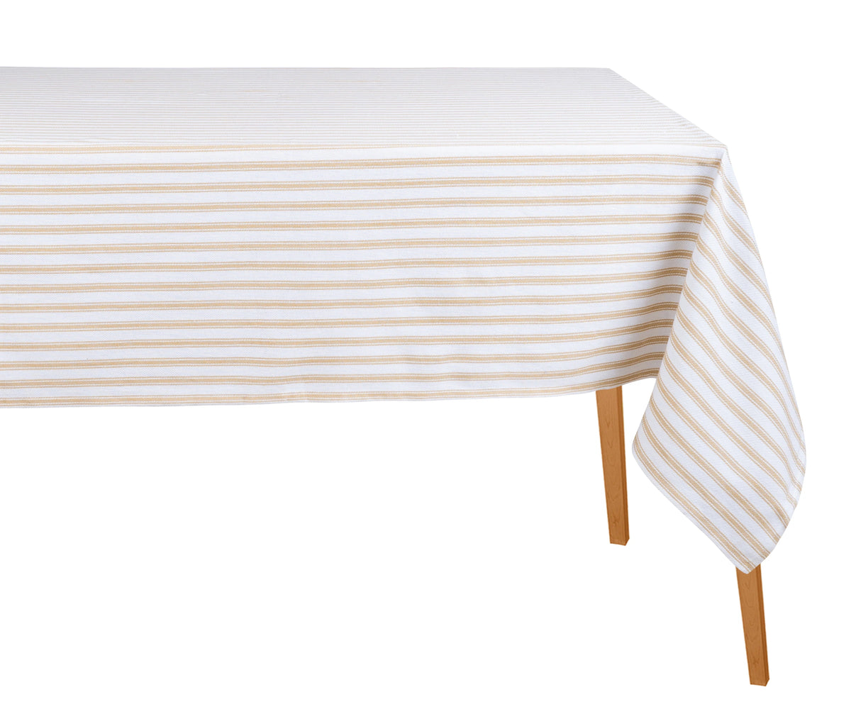 Beige striped cotton tablecloth – classic rectangular dining table cover
