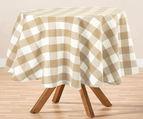 Dress up your table with a classic touch: white, beige, and buffalo plaid tablecloths, perfect for adding style and charm to any occasion.