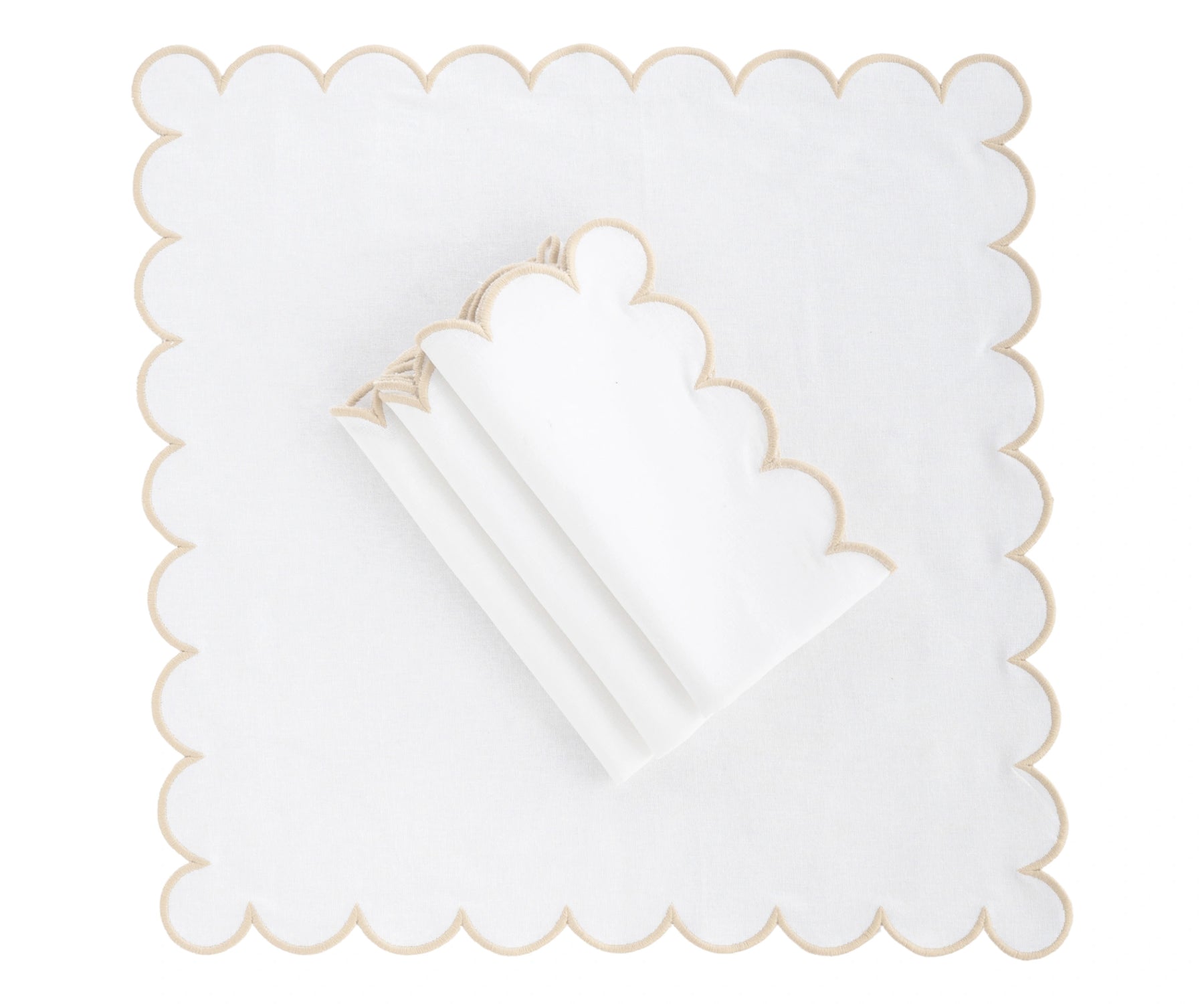 Dining table with beige and white cotton napkin, cloth fabric napkin