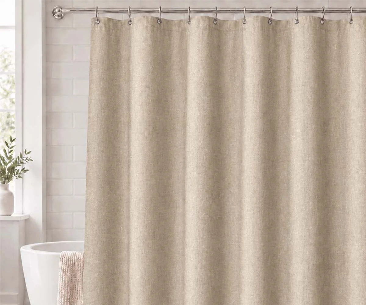 Beige cotton shower curtain for bathroom, soft 100% cotton fabric shower curtain for farmhouse and neutral bathroom décor