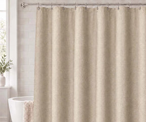 Beige cotton shower curtain for bathroom, soft 100% cotton fabric shower curtain for farmhouse and neutral bathroom décor