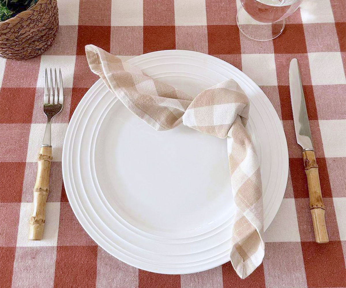 Checkered cotton dinner napkins farmhouse in various hues, ideal for mixing and matching.