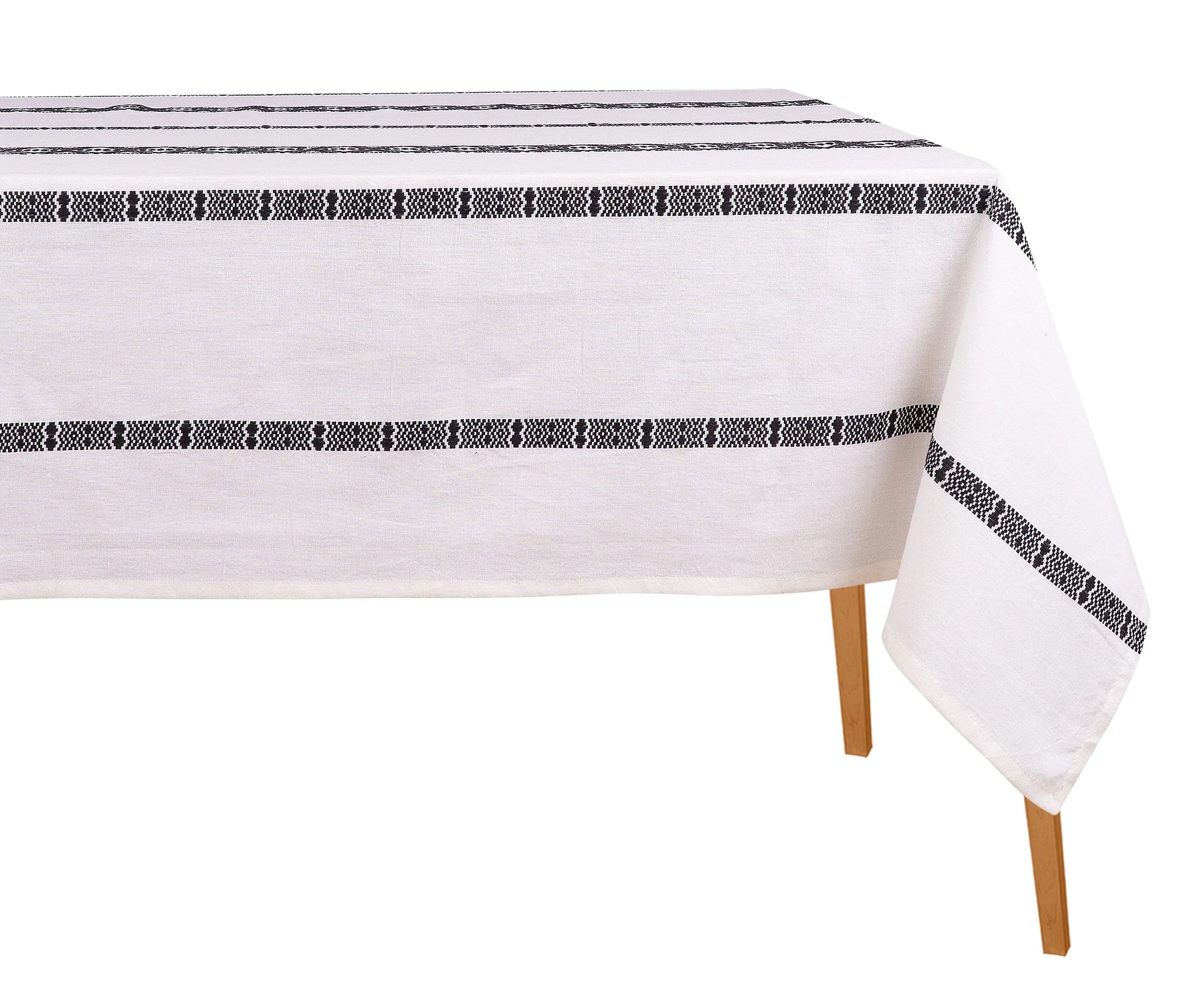 Boho cotton rectangle tablecloth with black and white stripe design