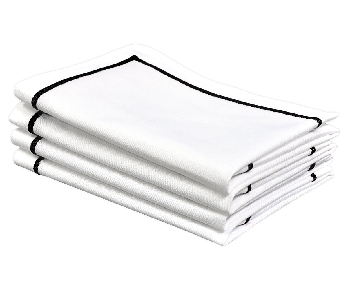 black and white napkins set of 4 with black border in the white napkins