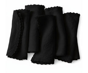 black linen crochet napkins with decorative scallop edge
